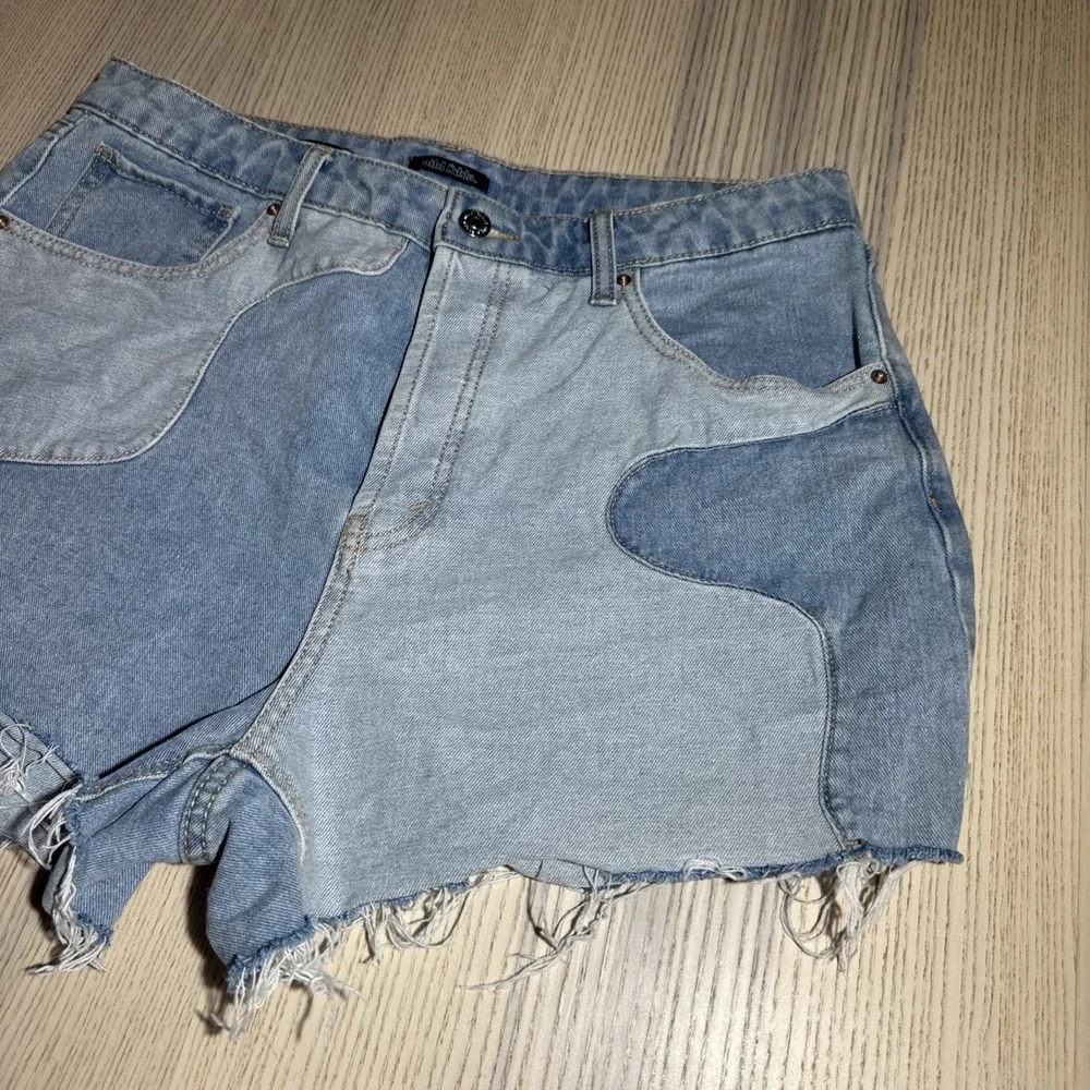 Wild Fable Blue Two-Tone Patchwork Super High-Rise Cutoff Denim Shorts Size 12